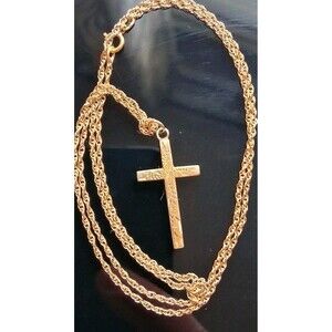 Gold filled sterling silver etched cross pendant on gold filled chain necklace.